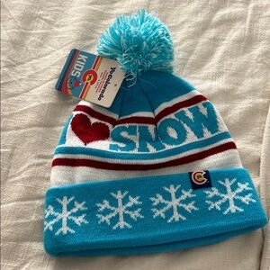 Kids Snow Beanie - Teal and Red